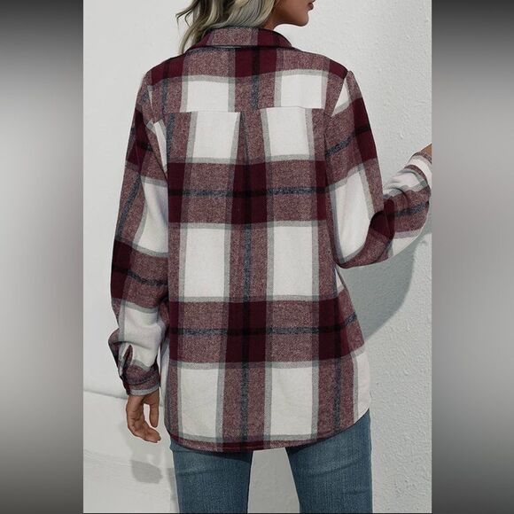 Red/Maroon Wine Plaid Flannel - Picture 2 of 3